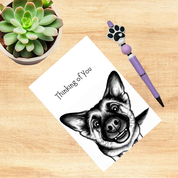 Whimsical German Shepherd Notecards with Peel and Stick Envelopes - Picture 7 of 10
